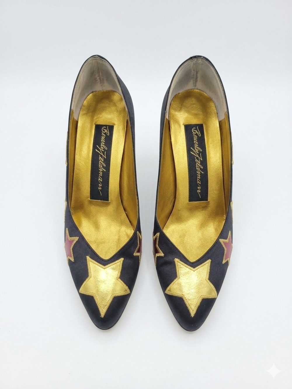 Vintage Beverly Feldman Black Pumps with Gold & Pink Star Accents